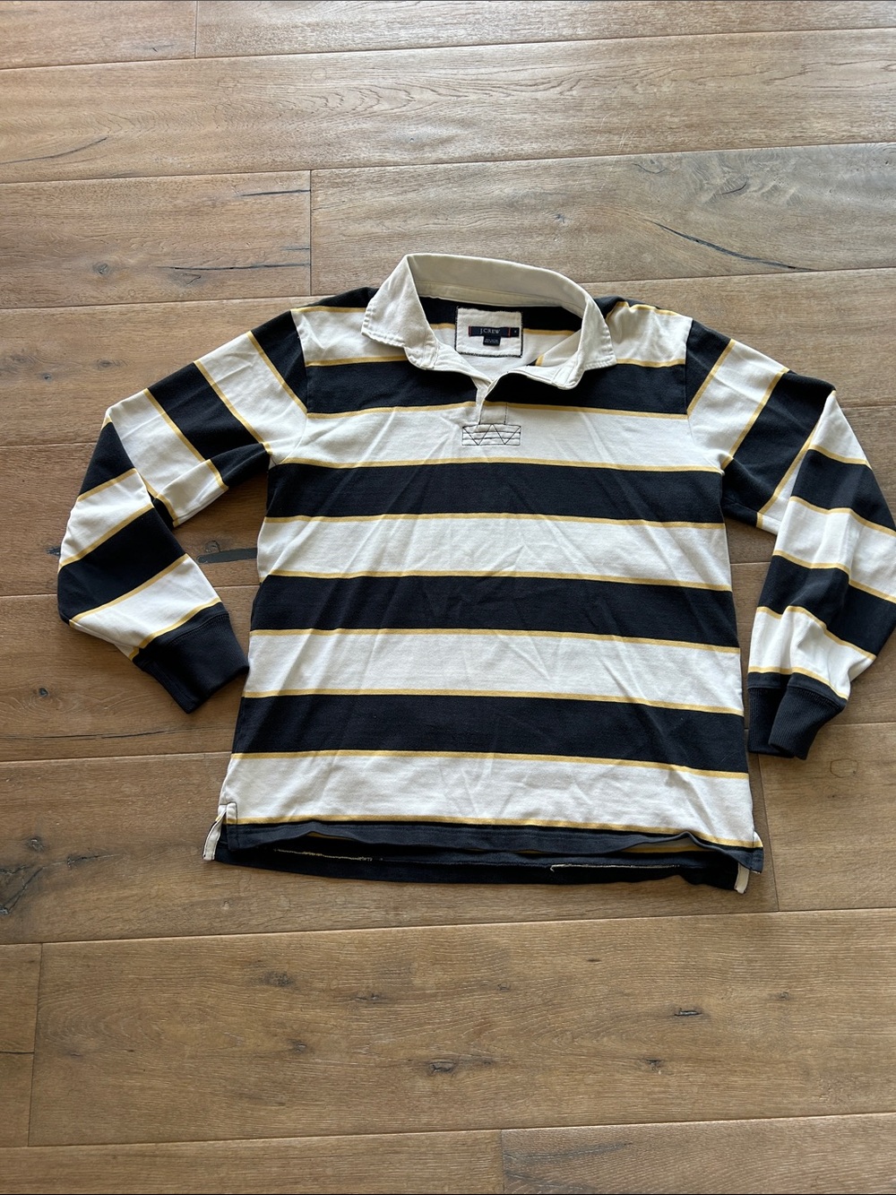 J. Crew Black, Blue, Cream & Yellow Striped Rugby Shirt